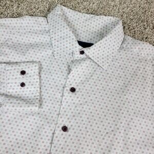 David Donahue Fusion Mens XL White Red Blue AOP Geometric Button Up LS